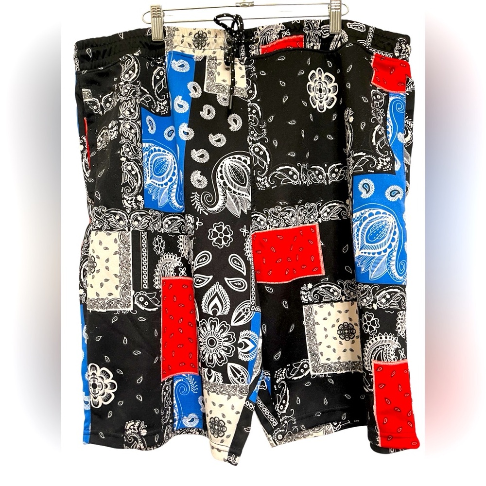 Fresh Prints of Bel Air Swim trunks paisley bandana print red white & blue 3x